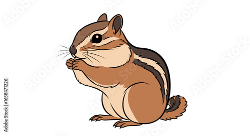 Illustration of a chipmunk sitting upright and eating something with its paws on a white background on transparent background