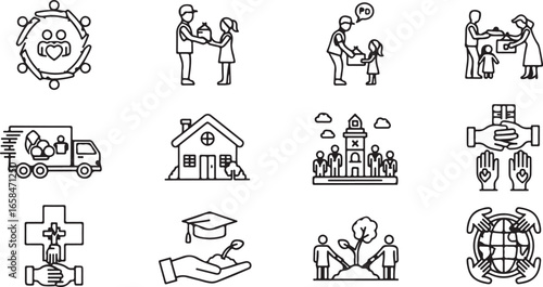 Charity and donation icons set in vector format