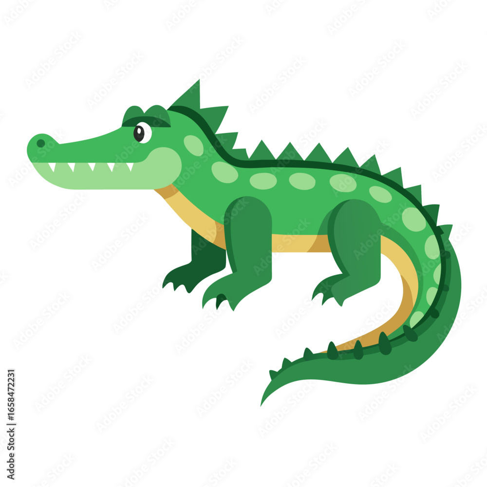 Fototapeta premium Flat color vector style crocodile illustration green