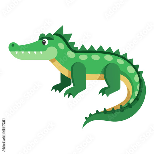 Flat color vector style crocodile illustration green