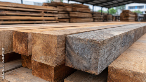 Wood processing event lumber yard wooden planks industrial setting close-up view timber quality inspection