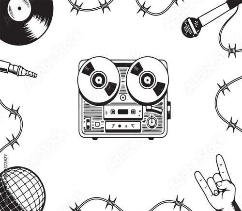Hand-Drawn Retro Audio Player and Punk Rock Elements