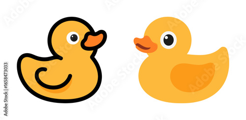 Two cute cartoon rubber ducks, a fun and playful illustration perfect for children, bath time, and whimsical themes.