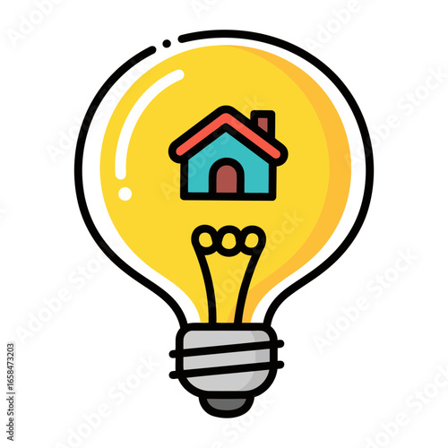 A lightbulb with a house icon inside, a creative concept illustration representing home ideas, smart home technology, and real estate solutions.