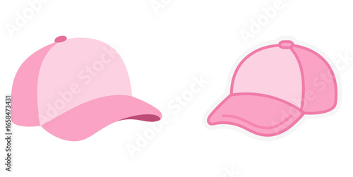 Two cute cartoon pink baseball caps in different angles, a simple and stylish graphic resource for fashion and sports themes.