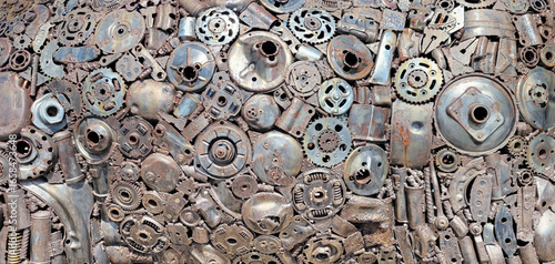 Tableau sur toile Background material of cogs and metal parts welded together