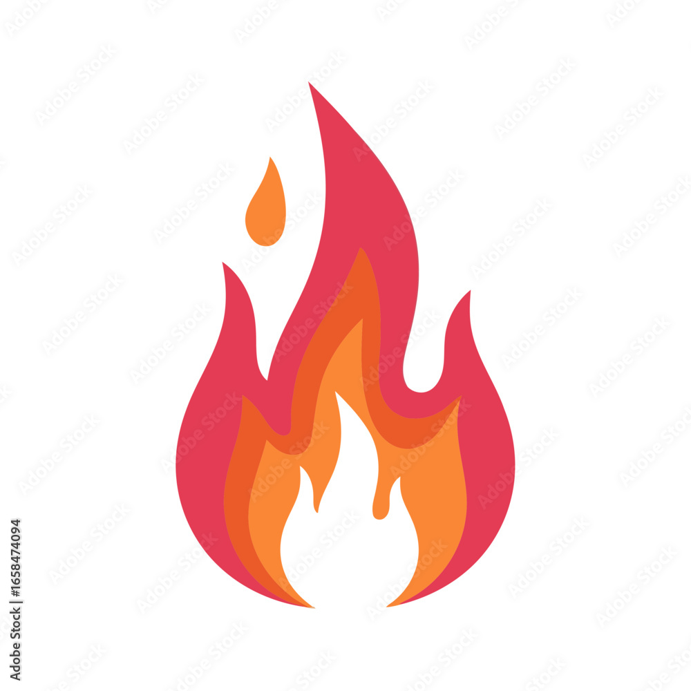 A simple cartoon illustration of a red and orange flame with a single floating ember, symbolizing fire, heat, energy, and warmth. A simple cartoon illustration of a red and orange flame with a single floating ember, symbolizing fire, heat, energy, and warmth.