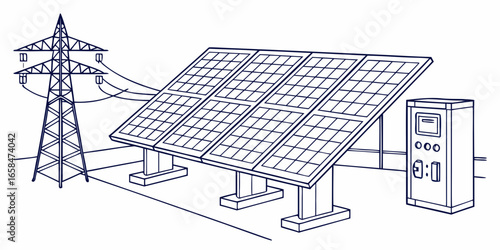 Illustration of solar panel system connected to the power grid