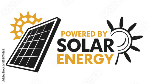 Vector art of powered by solar energy with panel and sun