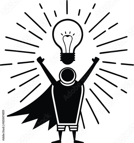 Silhouette of a person holding up a light, Got idea 