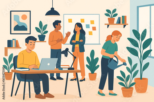 illustration of a man and woman sitting in a cafe