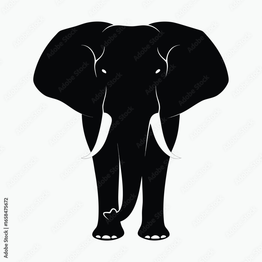 Obraz premium Elephant Silhouette Black Vector Minimalist Animal Outline Design