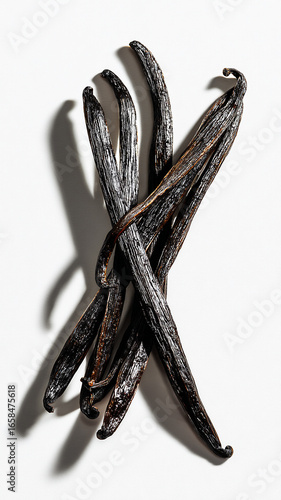 Vanilla ingredients isolated on white background