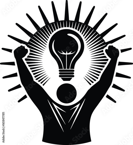 Silhouette of a person holding up a light, Got idea 