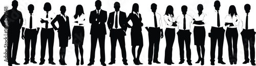 Wallpaper Mural PrintSilhouettes of diverse business professionals standing in a row, representing teamwork, corporate culture, leadership, and professional attire in workplace settings Torontodigital.ca