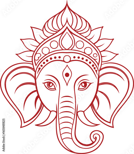 Red elephant head with ornate headdress ganesha hindu