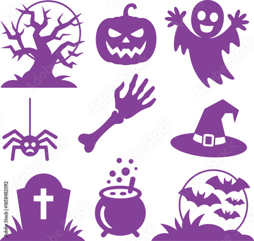 Happy Halloween Purple Silhouette Icons