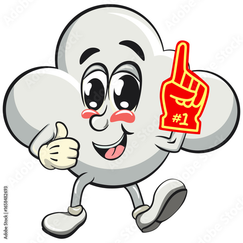 cute cloud cartoon mascot character vector illustration raise foam finger, work of hand drawn