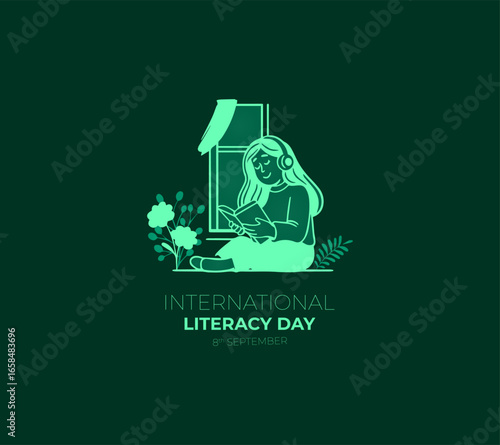 International Literacy Day. 8th September Literacy day banner, poster with an open book, globe, pencils case. children education background or learning event concept.