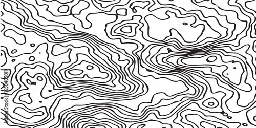 Detailed black and white topographic contour map isolated on white background isolated on transparent background