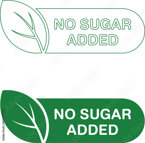 No sugar added labels with green leaves for healthy food products