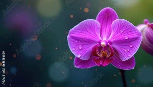 Vibrant purple orchid, water droplets sparkle , bloom, flora