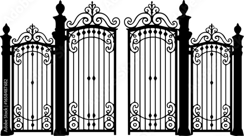 Ornate Black Wrought Iron Gate Design Elegant Entrance Silhouette