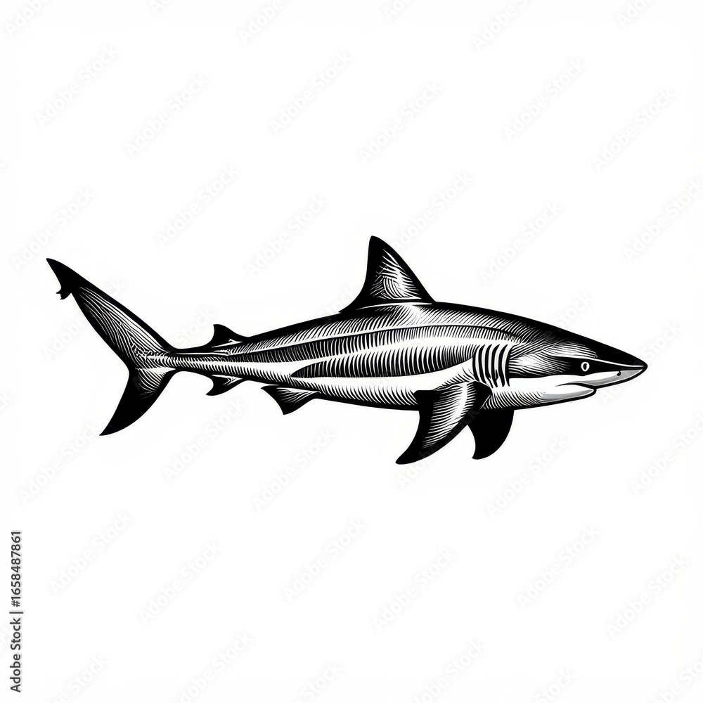 Fototapeta premium Majestic Shark Illustration Drawing Ocean Predator Marine Life Sea Creature