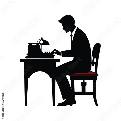 Antique Typewriter with Writer Silhouette Vintage Style