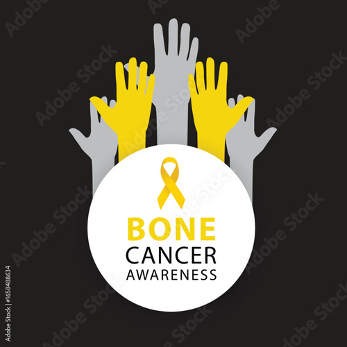 Yellow ribbon. Bone Cancer Awareness. Healthcare and medicine concept. Vector illustration.