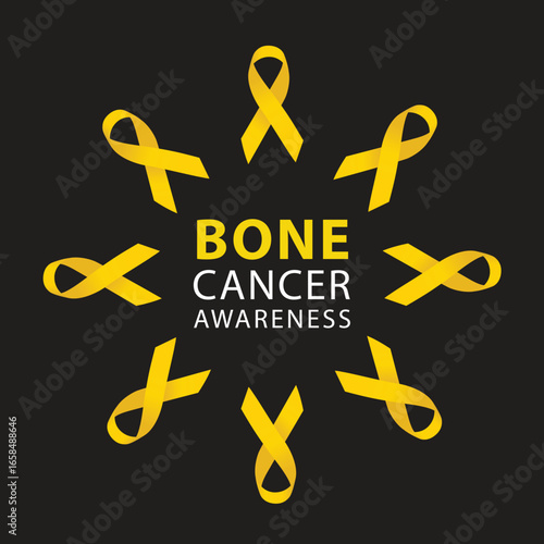 Yellow ribbon. Bone Cancer Awareness. Healthcare and medicine concept. Vector illustration.