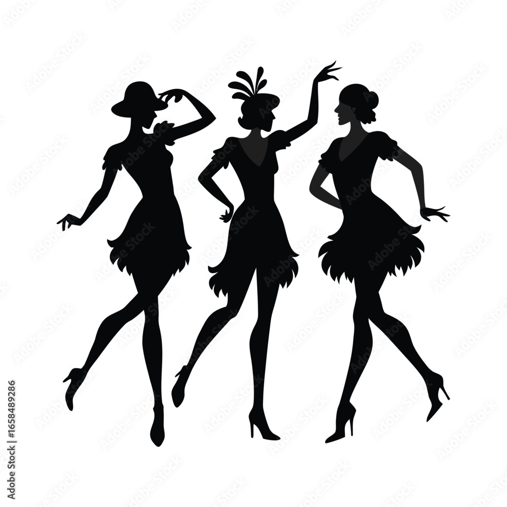 Fototapeta premium Retro Dancing Flapper Group Silhouette 1920s Party Style