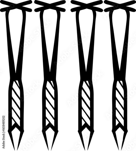 Set of Stylized Knitting Needle Icons Black and White Minimalist Design for Crafting and Creative Projects