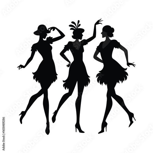 Retro Dancing Flapper Group Silhouette 1920s Party Style