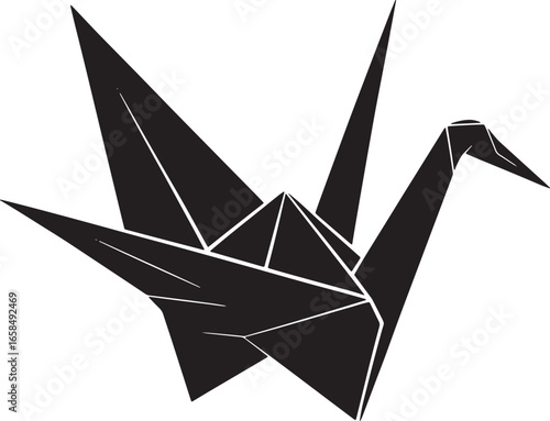 Origami Crane Silhouette Paper Art Icon for Peace Symbolism and Creative Design Projects