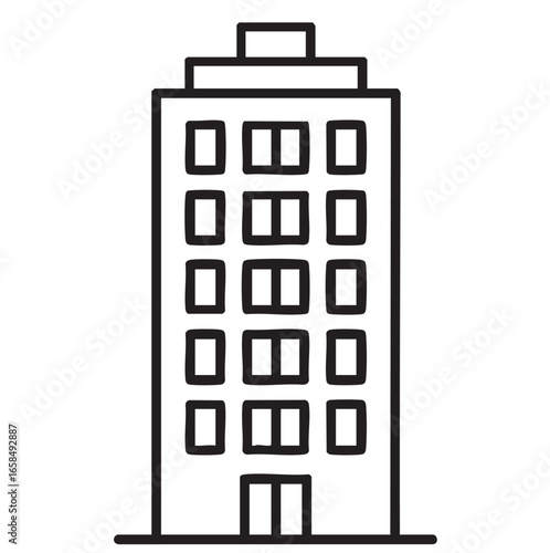 High rise building sketch. Line art