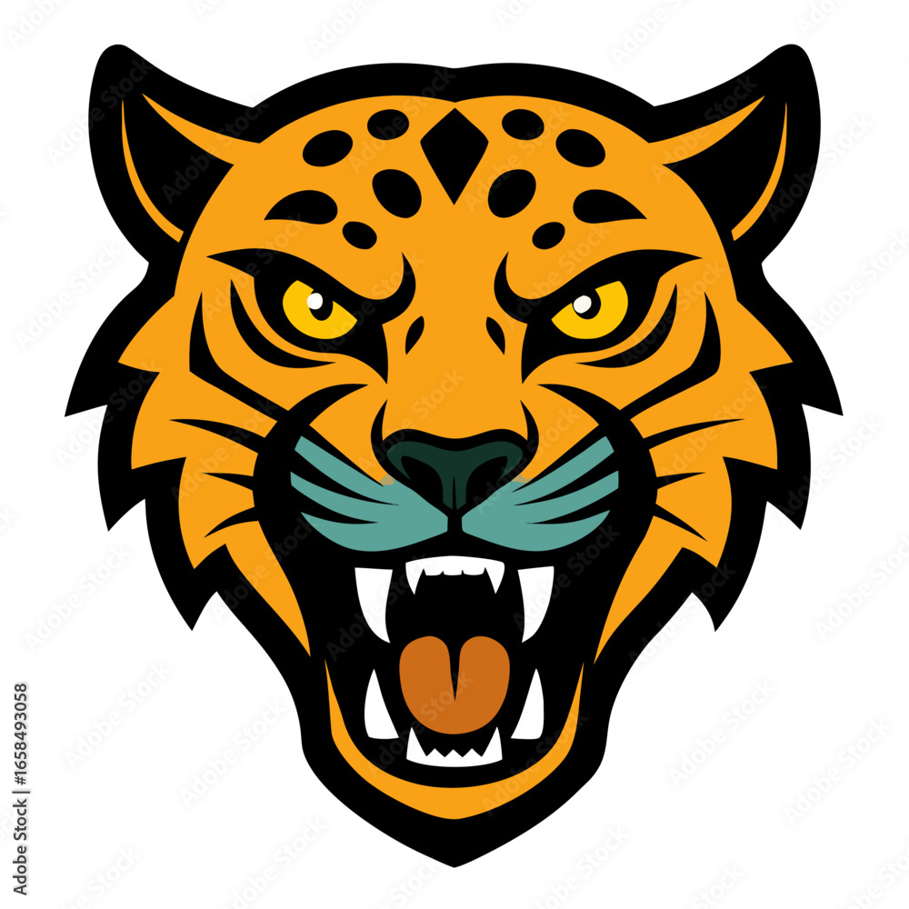 Obraz premium Fierce jaguar head with open mouth and tongue