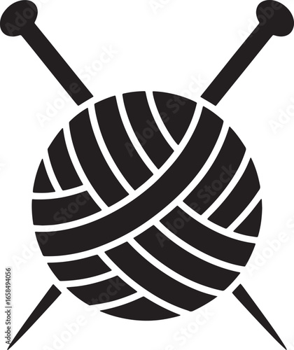 Yarn Ball and Knitting Needles Crafting Icon Silhouette for DIY Projects and Creative Designs