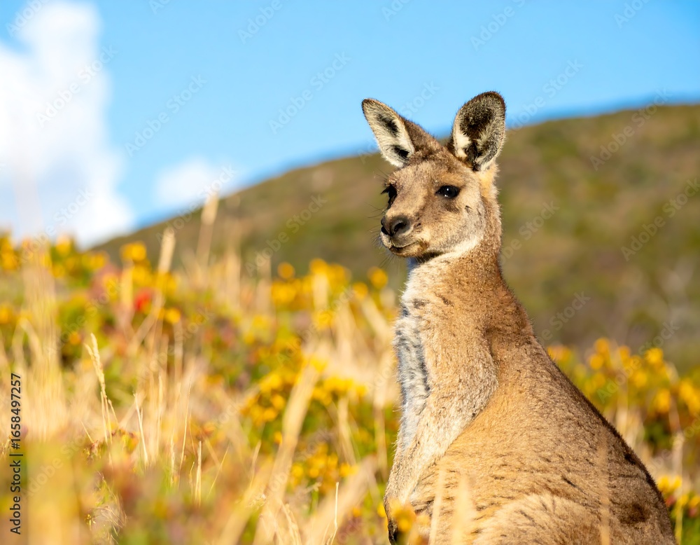 Fototapeta premium Kangaroo in wildflower meadow