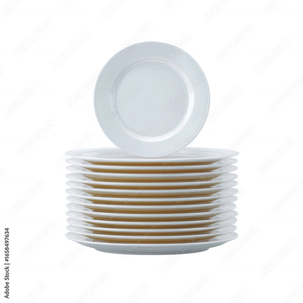 Obraz premium Stack of clean, white plates arranged neatly