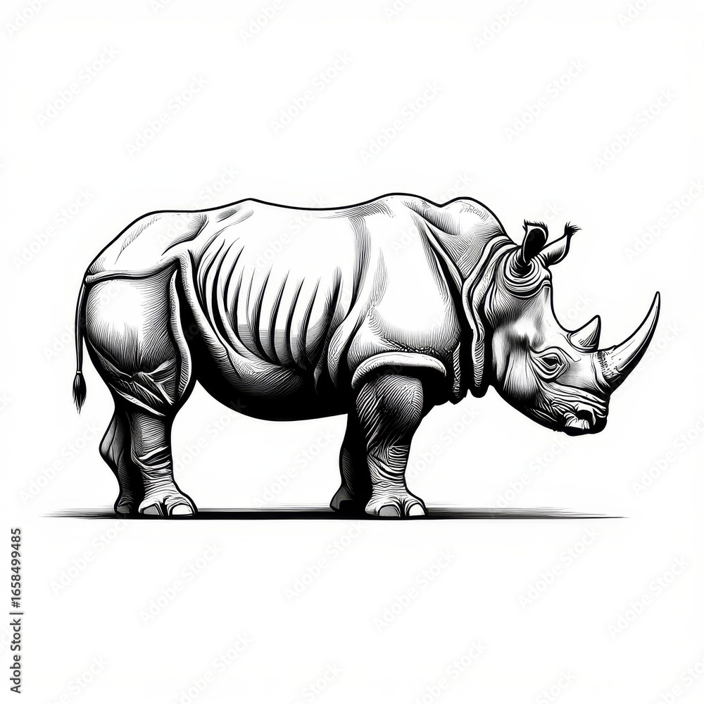 Fototapeta premium Powerful Rhino with a Majestic Horn Standing Proudly in the Wilderness