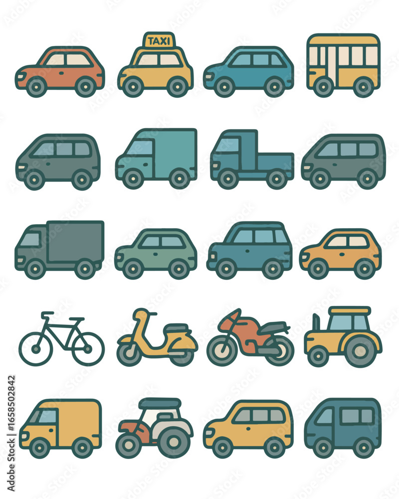 Simple Line Transport Icon Set Collection of Various Vehicles Simple Line Transport Icon Set Collection of Various Vehicles