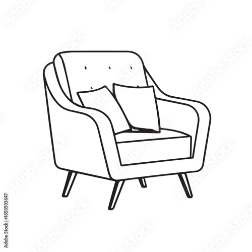Modern armchair with plush cushions minimalist icon design