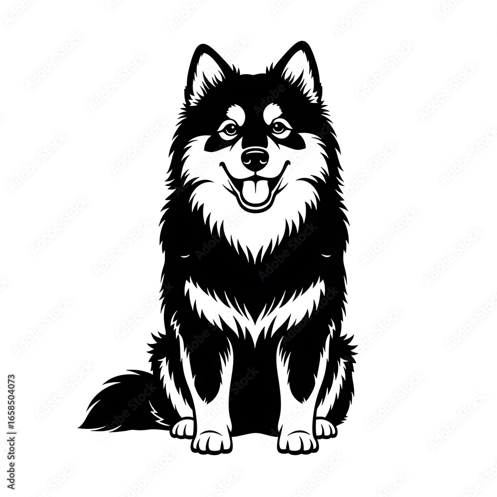 Fototapeta premium Happy husky dog silhouette sitting isolated on white background