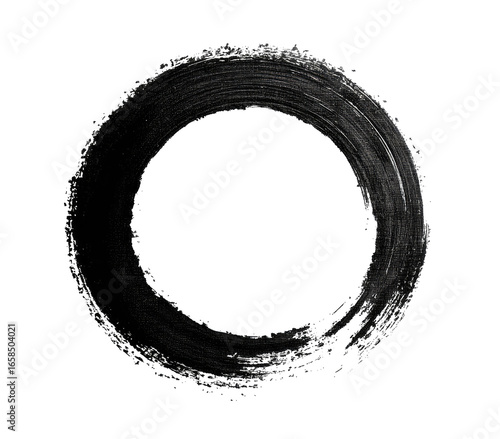Abstract black circle, textured brushstrokes