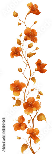 Vertical arrangement of stylized orange flowers on stems