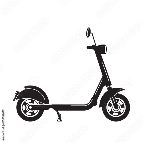 Modern electric scooter illustration featuring black and white isolated vector design