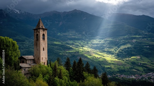 Wallpaper Mural Towering church, sunbeams pierce valley Torontodigital.ca