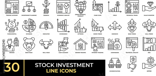 Stock investment line icons