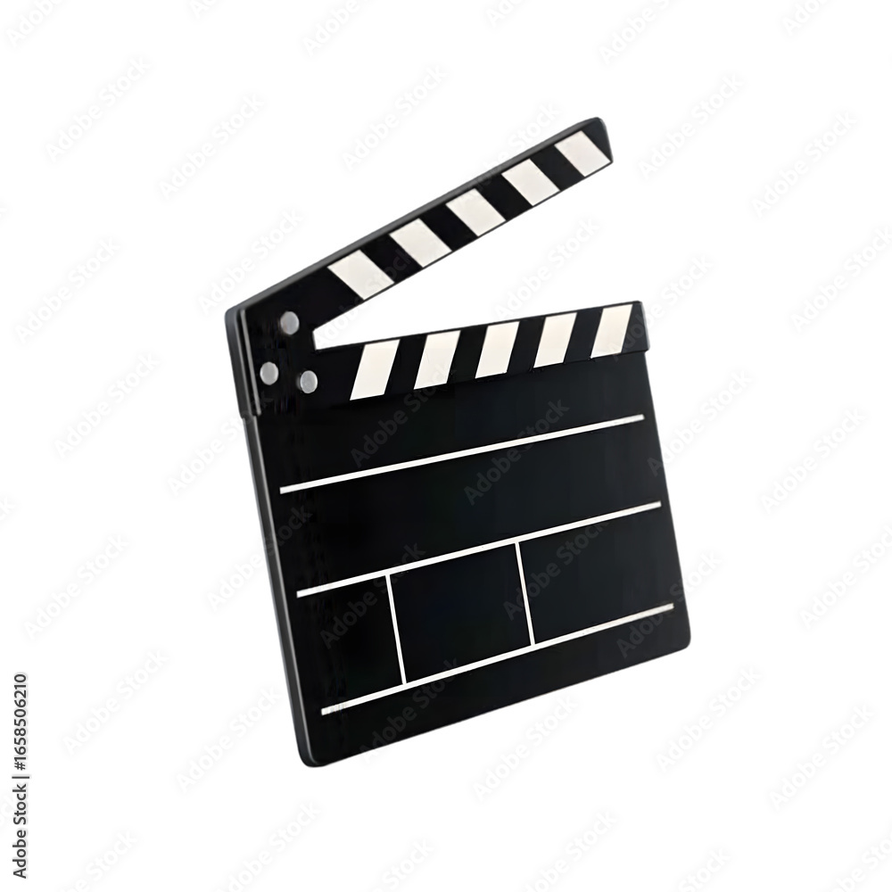 Fototapeta premium A black clapperboard, also known as a clapboard or scene marker, used in film and video production to mark scenes and takes, isolated on a transparent background